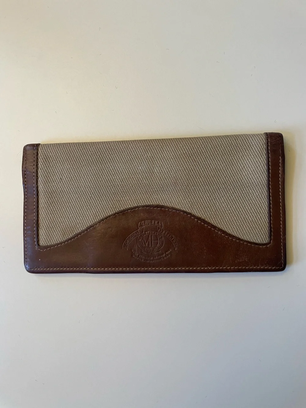 Vintage Ghurka Marley Hodgson Brown Leather-Trim Canvas Checkbook Cover